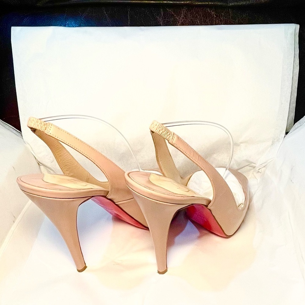 Christian Louboutin NoPrive 120 nude patent kid leather Peep slingback pump 39.5 - Picture 4 of 11